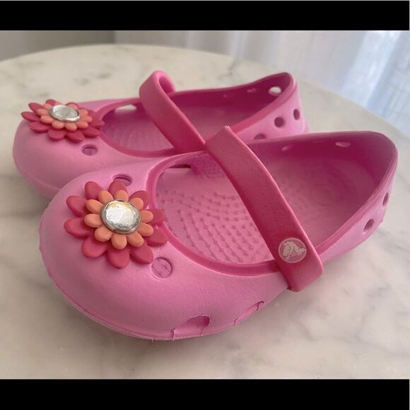 Crocs Kids Girls Keeley Springtime Embellished Mary Jane Flats Shoes Pink 6/ C6 - Picture 11 of 13